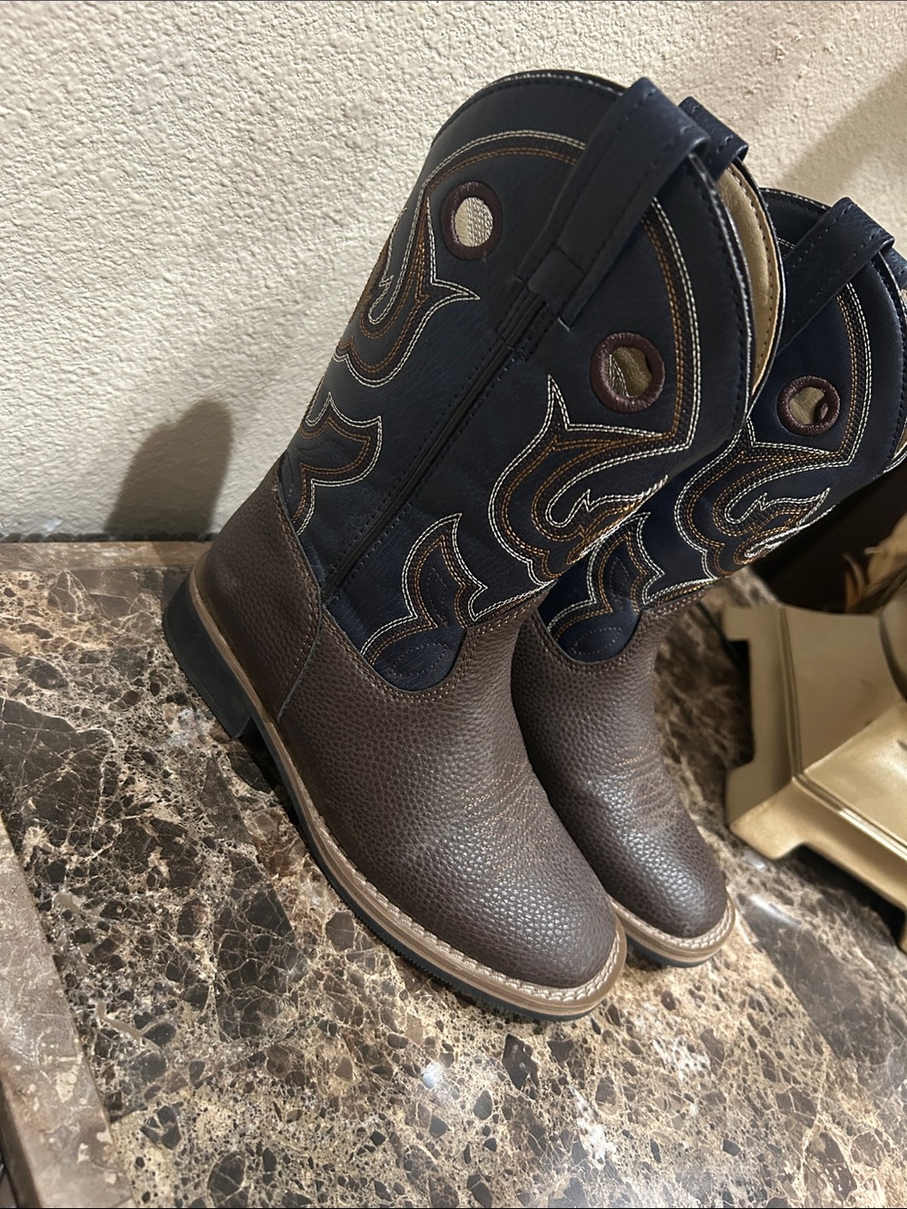 Magellan Outdoors Brown and Navy Western Work Boots